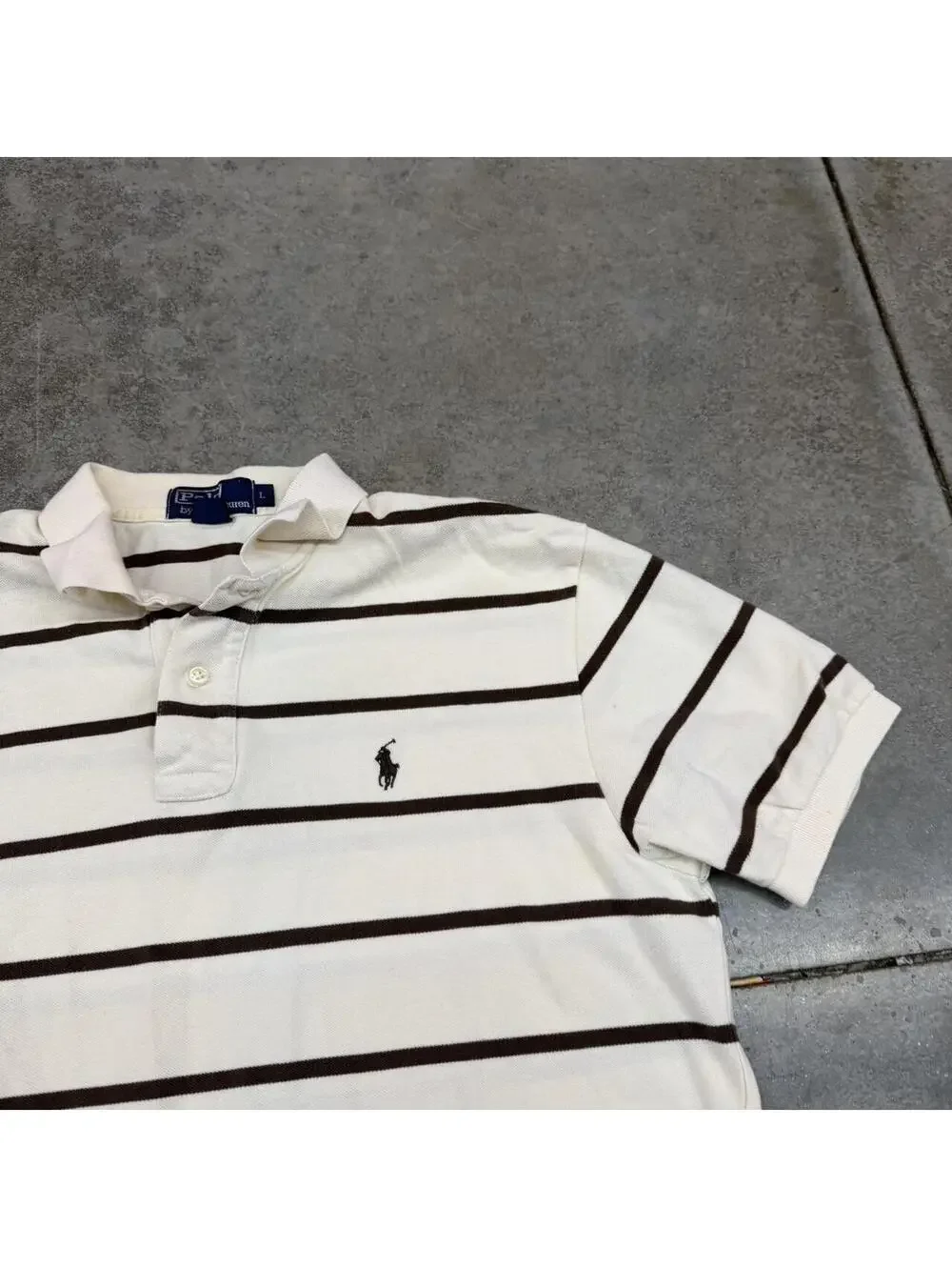 vintage polo ralph lauren beige and brown striped polo shirt size large